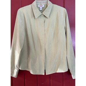 Talbots Petites Sage Green Faux Suede Button Down Shirt Long Sleeve Petite Large